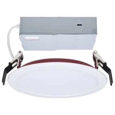 Satco 13 Watt Led Fire Rated 6 Inch Direct Wire Slim Fit Flat Face Downlight Round Shape White Finish Cct  In Red