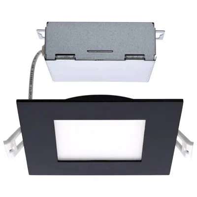 Satco 4" Black Square Shower Trim Selectable Color Temperature Dimmable Air-tight Ic Rated Led Canless Rec In Black;black