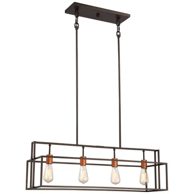 Satco Lake; 4 Light; Island Pendant; Forest Bronze With Copper Accents Finish