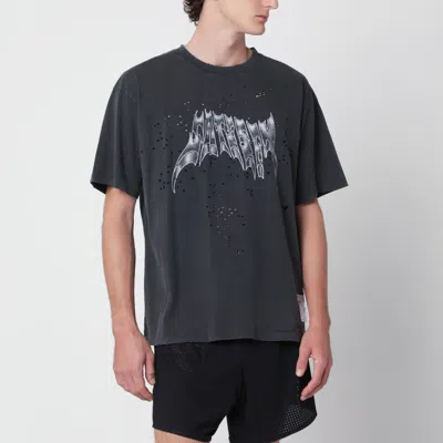 Satisfy Aged Mothtech Cotton T-shirt With Laser Perforations In Black