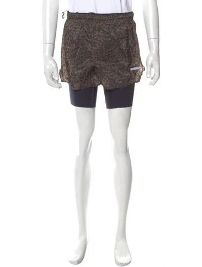 Pre-owned Satisfy Animal Print Jogger Shorts In Brown