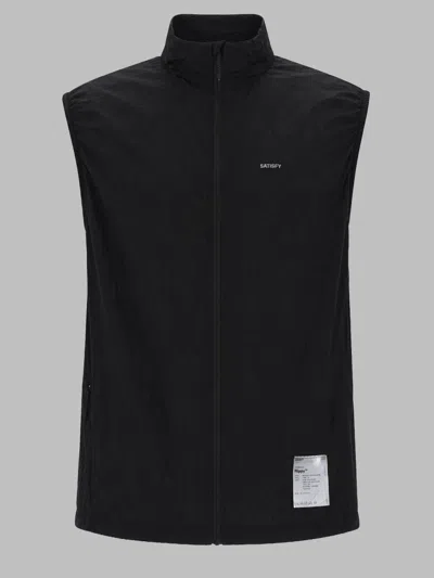 Satisfy Black Sleeveless High-collar Zippered Nylon Jacket