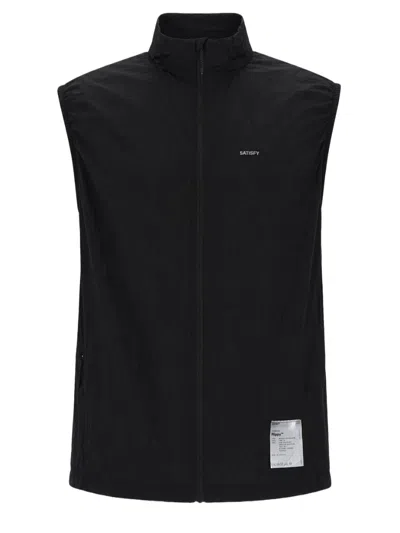 Satisfy Black Sleeveless High-collar Zippered Nylon Jacket