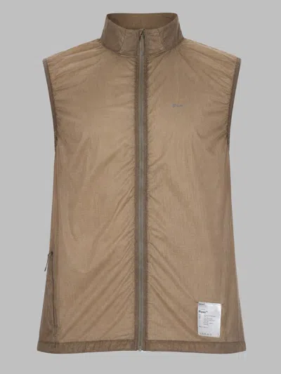 Satisfy Beige Sleeveless High-collar Nylon Jacket In Brown