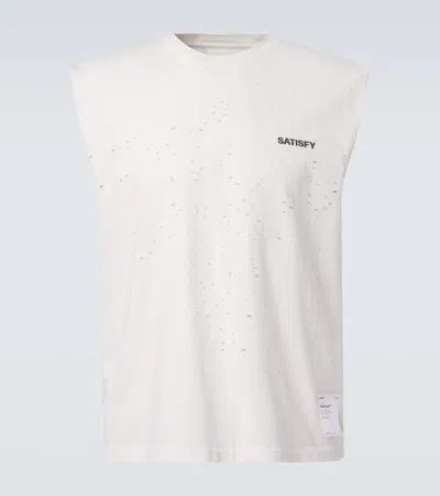 Satisfy Distressed Cotton Jersey Top In White