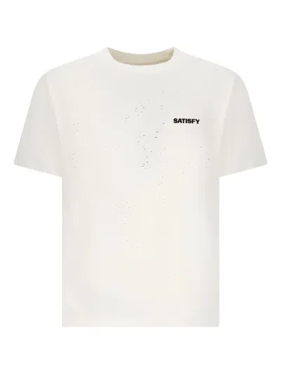 Satisfy Distressed-detail Logo-print T-shirt In White