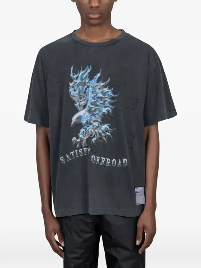 Satisfy Distressed Graphic-print T-shirt In Gray