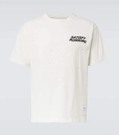 Satisfy Distressed Logo Cotton Jersey T-shirt In White