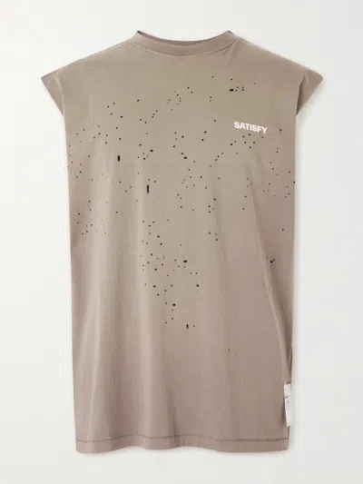 Satisfy Distressed Logo-print Mothtech™ Organic Cotton-jersey Tank Top In Brown