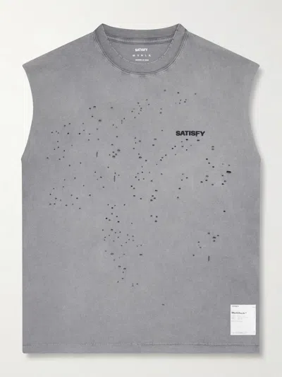 Satisfy Distressed Logo-print Mothtech™ Organic Cotton-jersey Tank Top In Gray