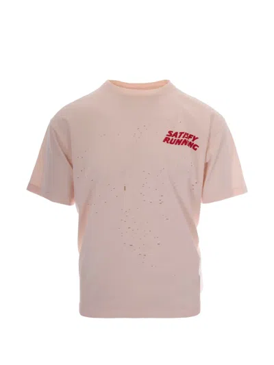 Satisfy Distressed Logo-print T-shirt In Pink