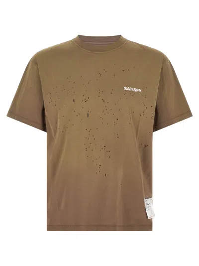 Satisfy Distressed Openwork Organic Cotton T-shirt In Brown