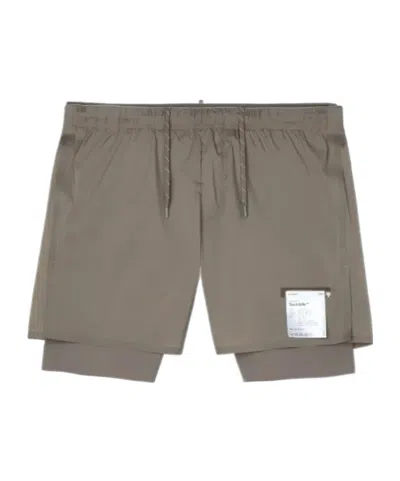 Satisfy Layered Teck Silk Athletic Shorts With Elastic Waistband In Brown