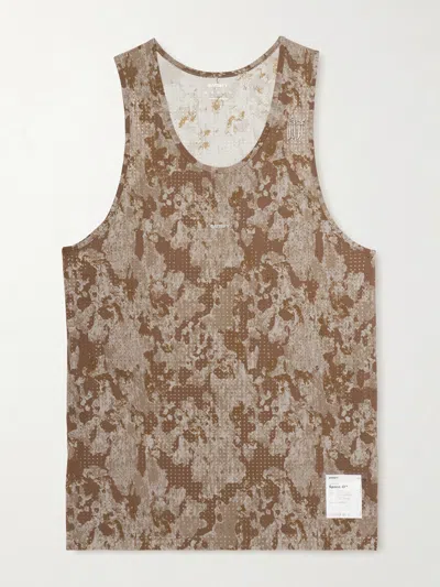 Satisfy Embellished Logo-appliquéd Space-o™ Mesh Tank Top In Brown
