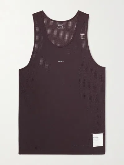 Satisfy Embellished Logo-appliquéd Space-o™ Mesh Tank Top In Brown