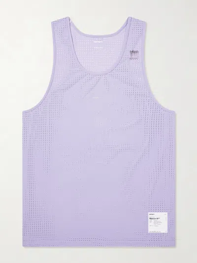 Satisfy Embellished Logo-appliquéd Space-o™ Mesh Tank Top In Purple
