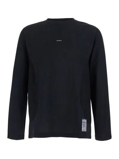 Satisfy Fuzzfleece Tech Jersey Long Sleeve Round Neck Tee For Men In Black