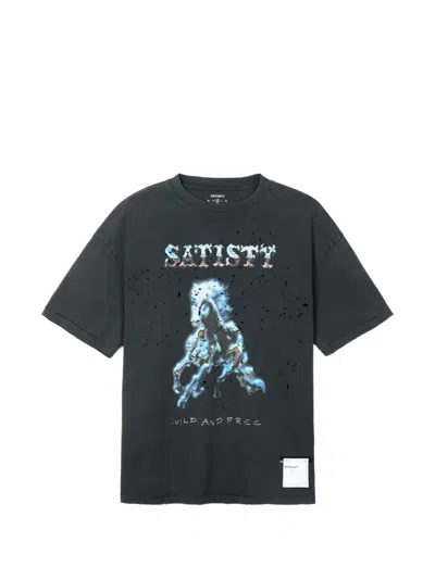 SATISFY GRAPHIC-PRINT DISTRESSED-EFFECT T-SHIRT