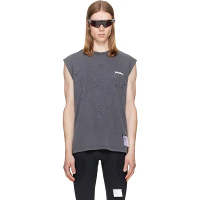 Satisfy Mothtech Distressed Logo-print Vest In Gray