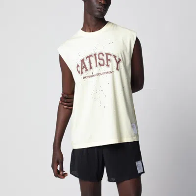 Satisfy Light Yellow Mothtech Tank Top With Perforations In White