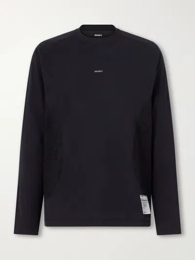 Satisfy Fuzzfleece Tech Jersey Long Sleeve Round Neck Tee For Men In Black
