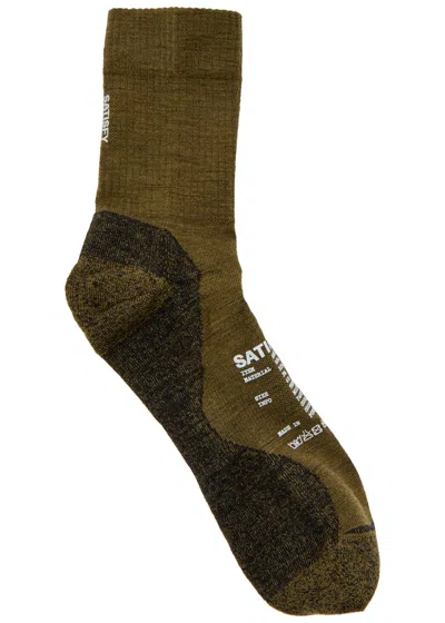 Satisfy Melange-knit Merino-blend Socks In Green