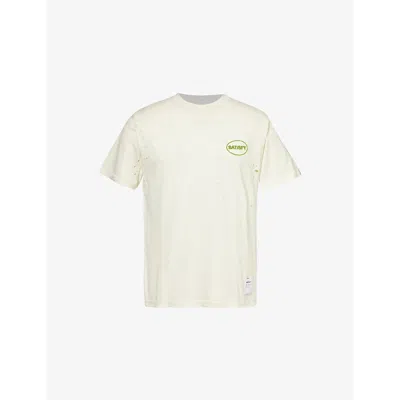 Satisfy Mens Off White Mothtech™ Distressed Organic Cotton-jersey T-shirt