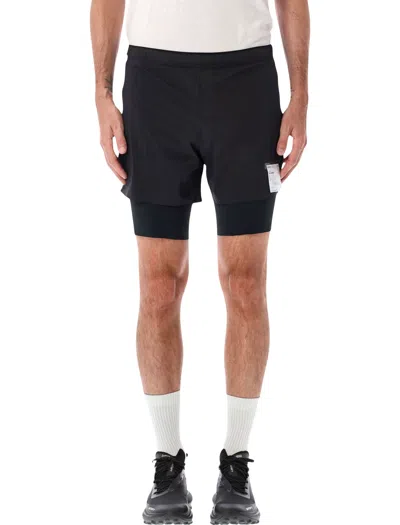 Satisfy Men's Performance Running Shorts With Built-in Compression Liner In Nero