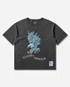 Satisfy Distressed Graphic-print T-shirt In Gray