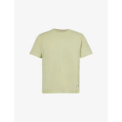 Satisfy Mens Sage Green Softcell™ Cordura® Climb Brand-patch Cotton-blend Jersey T-shirt