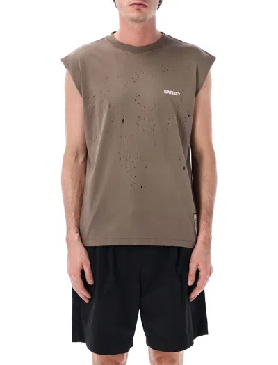 Satisfy Mothtech Destroyed Running Muscle Tee In Brown
