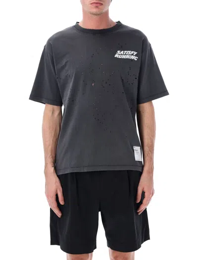 Satisfy Mothtech Destroyed Running T-shirt In Aged Black