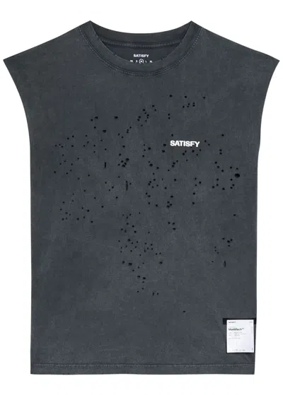 Satisfy Mothtech Distressed Cotton T-shirt In Gray