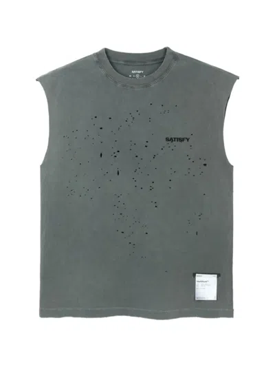Satisfy Mothtech Distressed Logo-print Vest In Gray