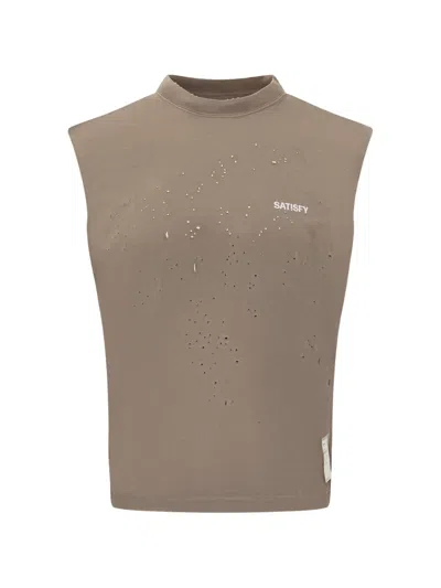 Satisfy Mothtech Distressed-effect T-shirt In Brown