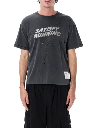 Satisfy Mothtech Laser-cut Ventilation Running T-shirt With Glitter Wave Print In Gray