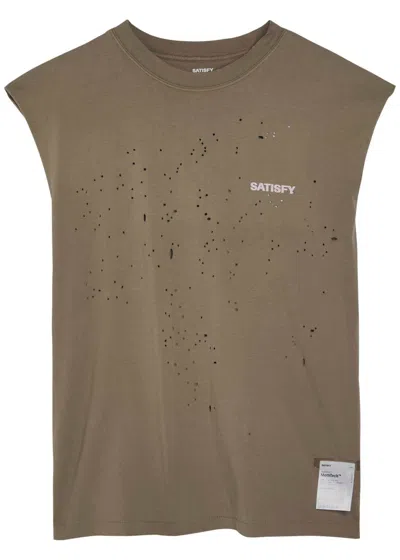 Satisfy Mothtech Muscle Distressed Cotton T-shirt In Brown