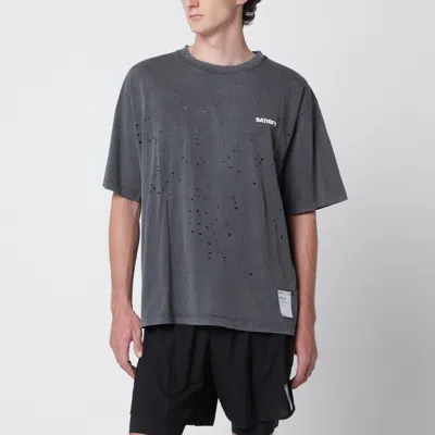 Satisfy Mothtech Perforated Cotton T-shirt With Reflective Logo In Black