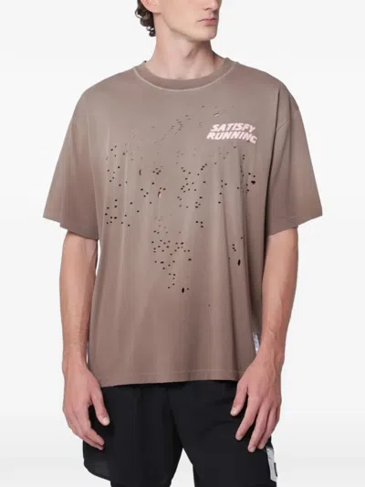 Satisfy Sun Bleached Rain Drum T-shirt With Laser-cut Perforations In Brown