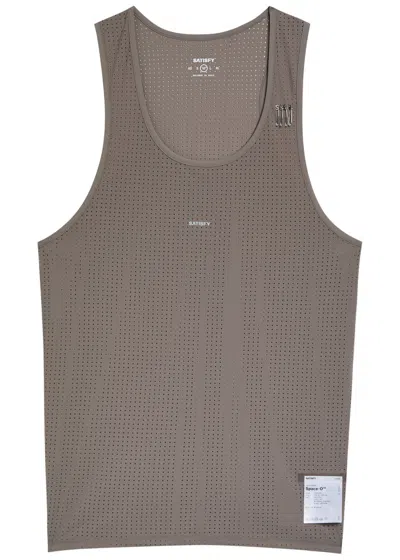 Satisfy Space-o Perforated Stretch-jersey Vest In Brown
