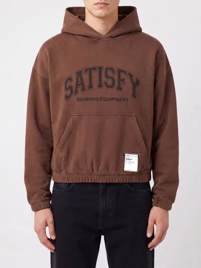 Satisfy Softcell Hoodie With Collegiate Logo And Kangaroo Pocket In Brown