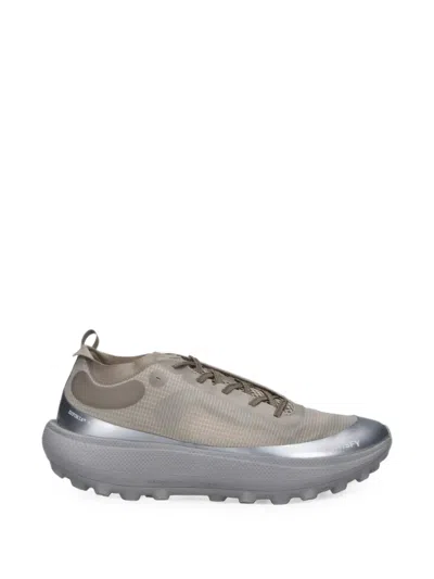 Satisfy Therocker Mesh-pannel Metallic-trim Sneakers In Gray