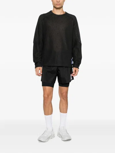 Satisfy Waffle-knit Raglan-sleeve Sweater In Black