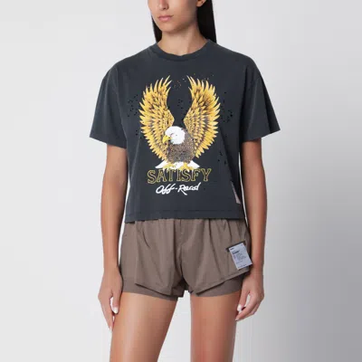 Satisfy Washed Black Mothtech Cotton T-shirt With Print