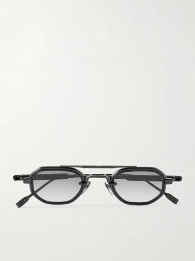 Sato Avior-t Oval-frame Metal Sunglasses In Black