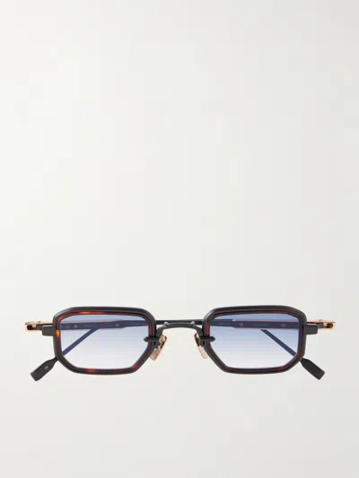 Sato Deneb-t Square-frame Titanium, Tortoiseshell Acetate And Gold-tone Sunglasses In Brown