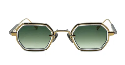 Sato Hadar-t Yg/p-1 - Yellow Gold / Platinum Sunglasses In Green