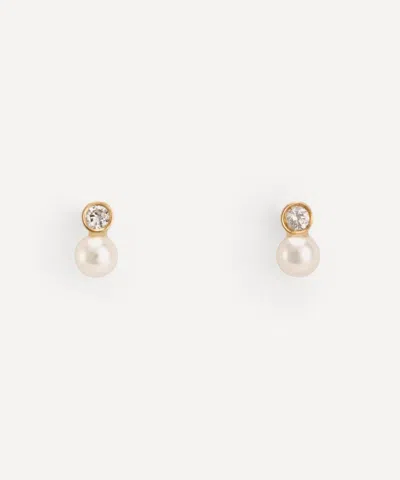 Satomi Kawakita 14ct Gold Mixed Media Pearl And Diamond Stud Earrings In Red