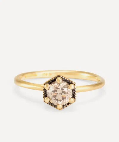 Satomi Kawakita 18ct Gold 5mm Brown Diamond Hexagon Ring