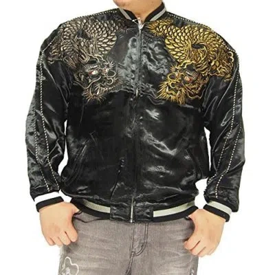 Pre-owned Satori Japanese Sukajan Jacket Reversible Gold Silver Dragon Embroidery Size L